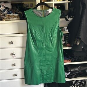 Chic Green Faux Leather Mini Dress